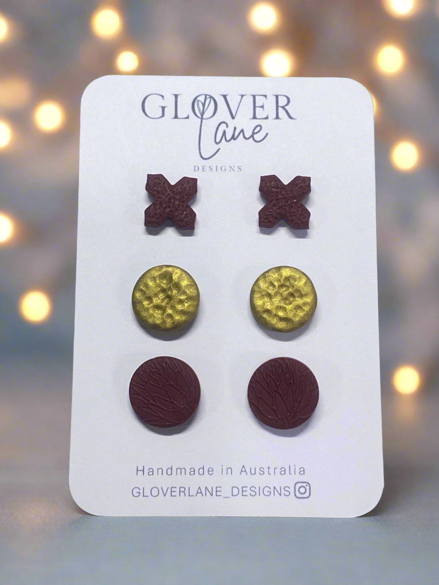 Embossed Burgundy Stud Pack