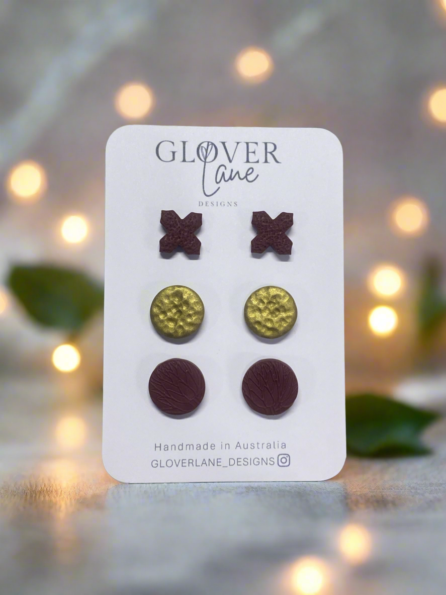 Embossed Burgundy Stud Pack
